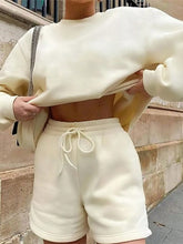 Solid Color Sweatshirt And Shorts Casual Basic 2pcs/Set